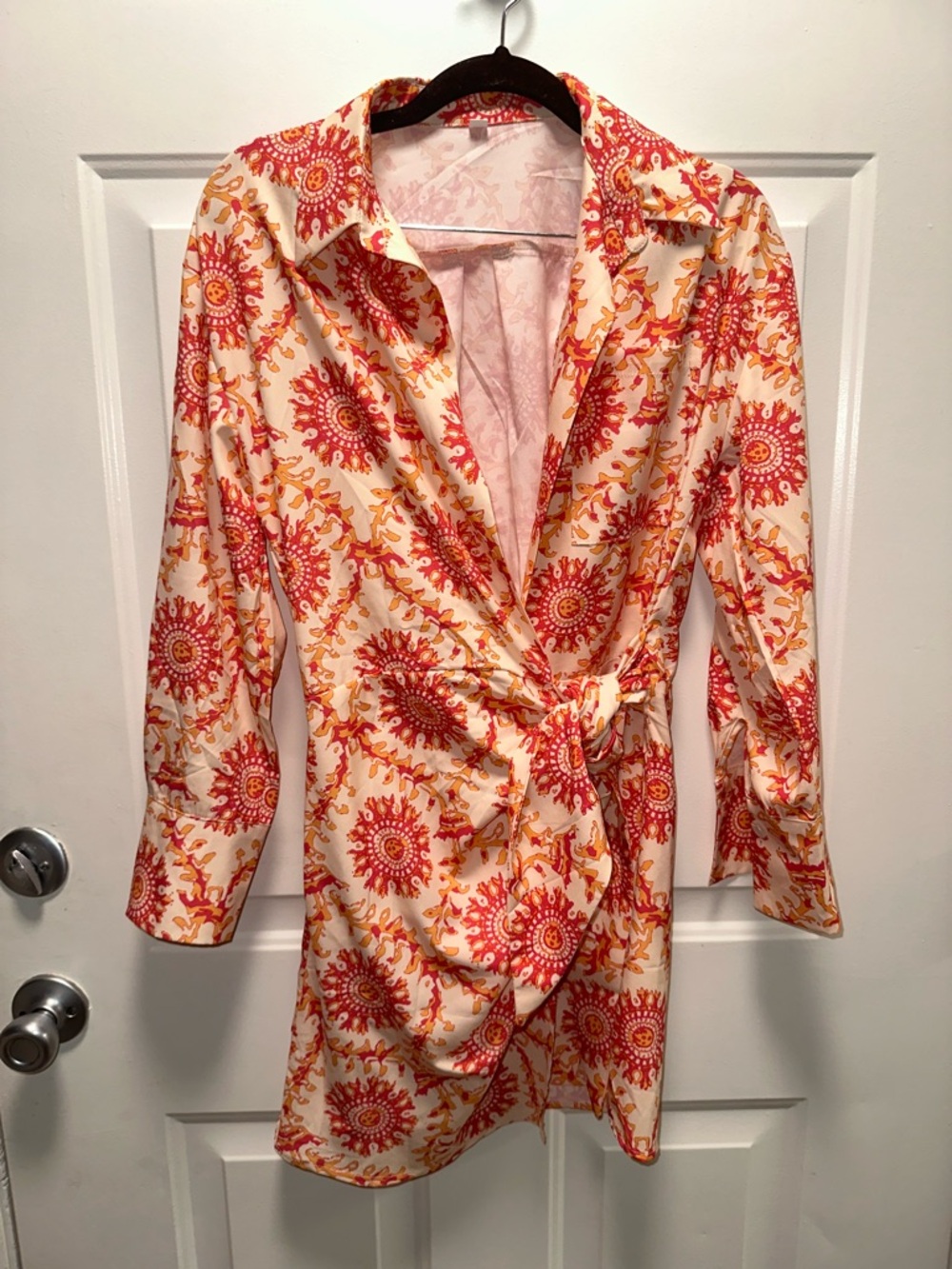 Sunburst Print Wrap Dress - Orange & Pink